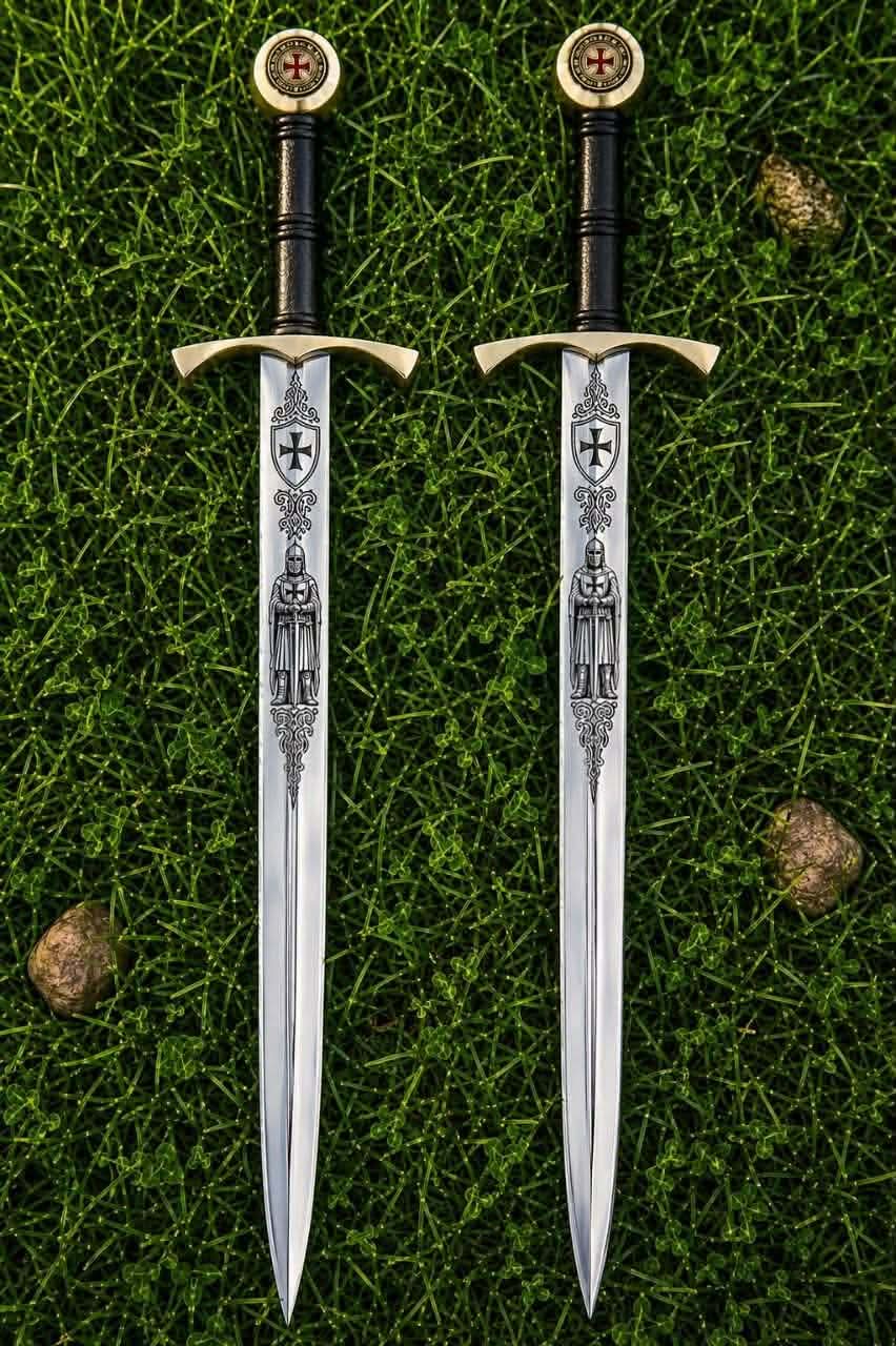 Custom hand-forged long daggers with ornamental steel and custom guard