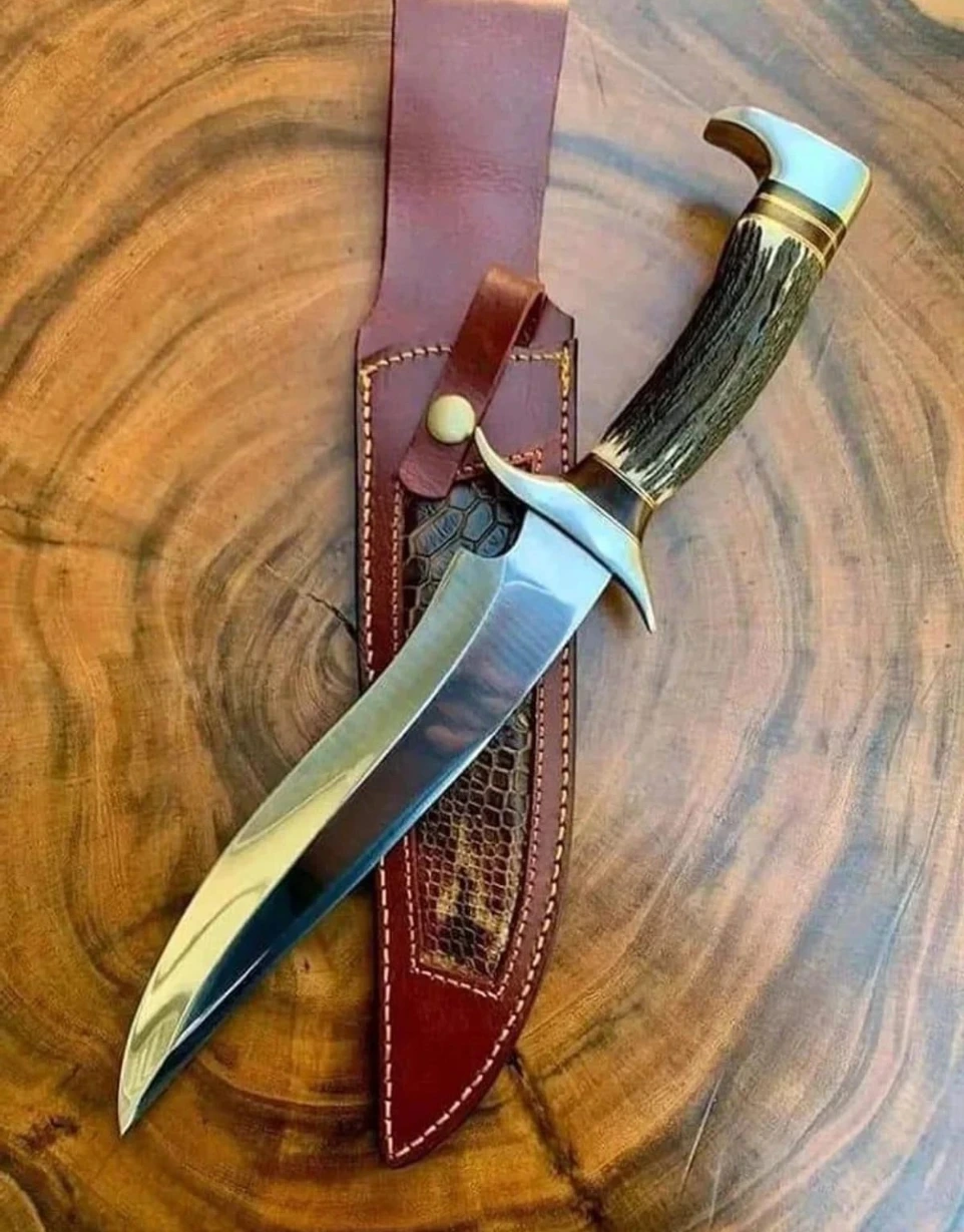 Premium handcrafted hunting knife with natural bone handle and custom sheath