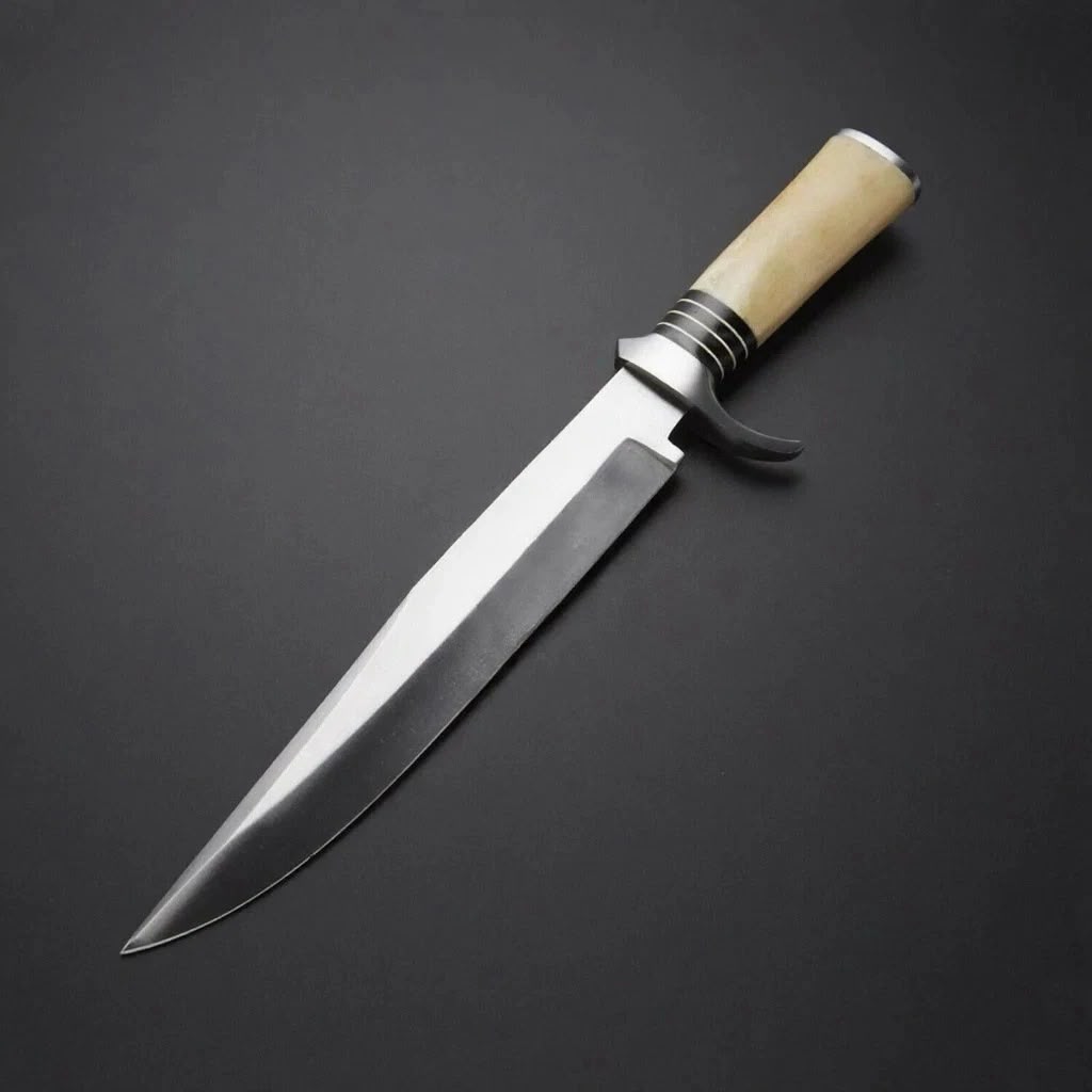 Custom Hand-Forged Long Hunting Dagger with Bone Handle & Steel Guard