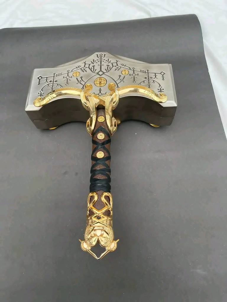 God of War Mjolnir Viking War Hammer with Norse Runic Engravings & Gold Accents